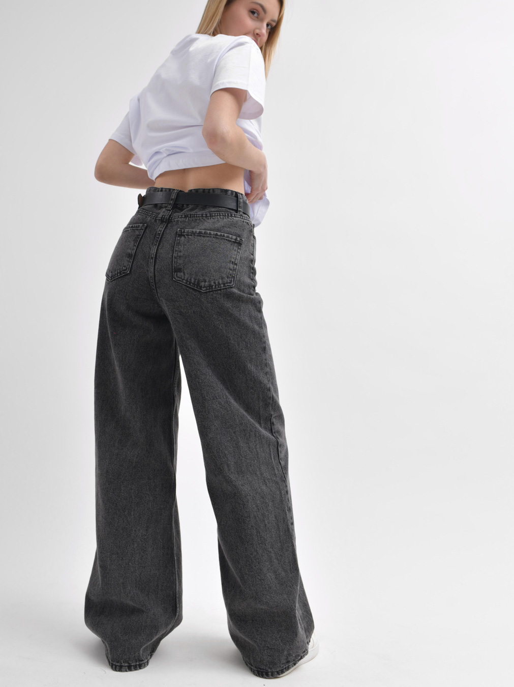 Джинси із широкими штанинами графітові | 90310