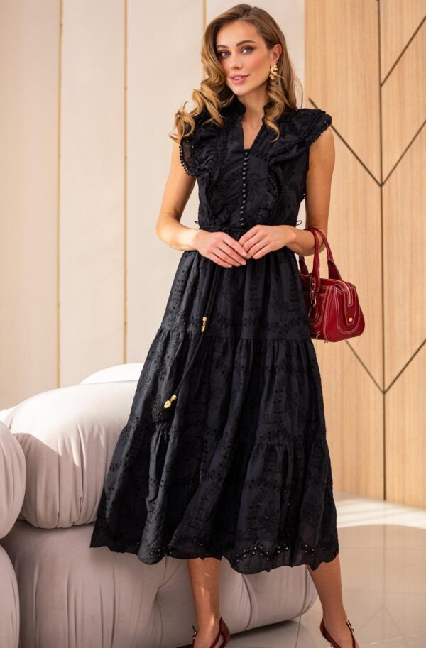 Літнє плаття-кльош чорне з прошви | 90334