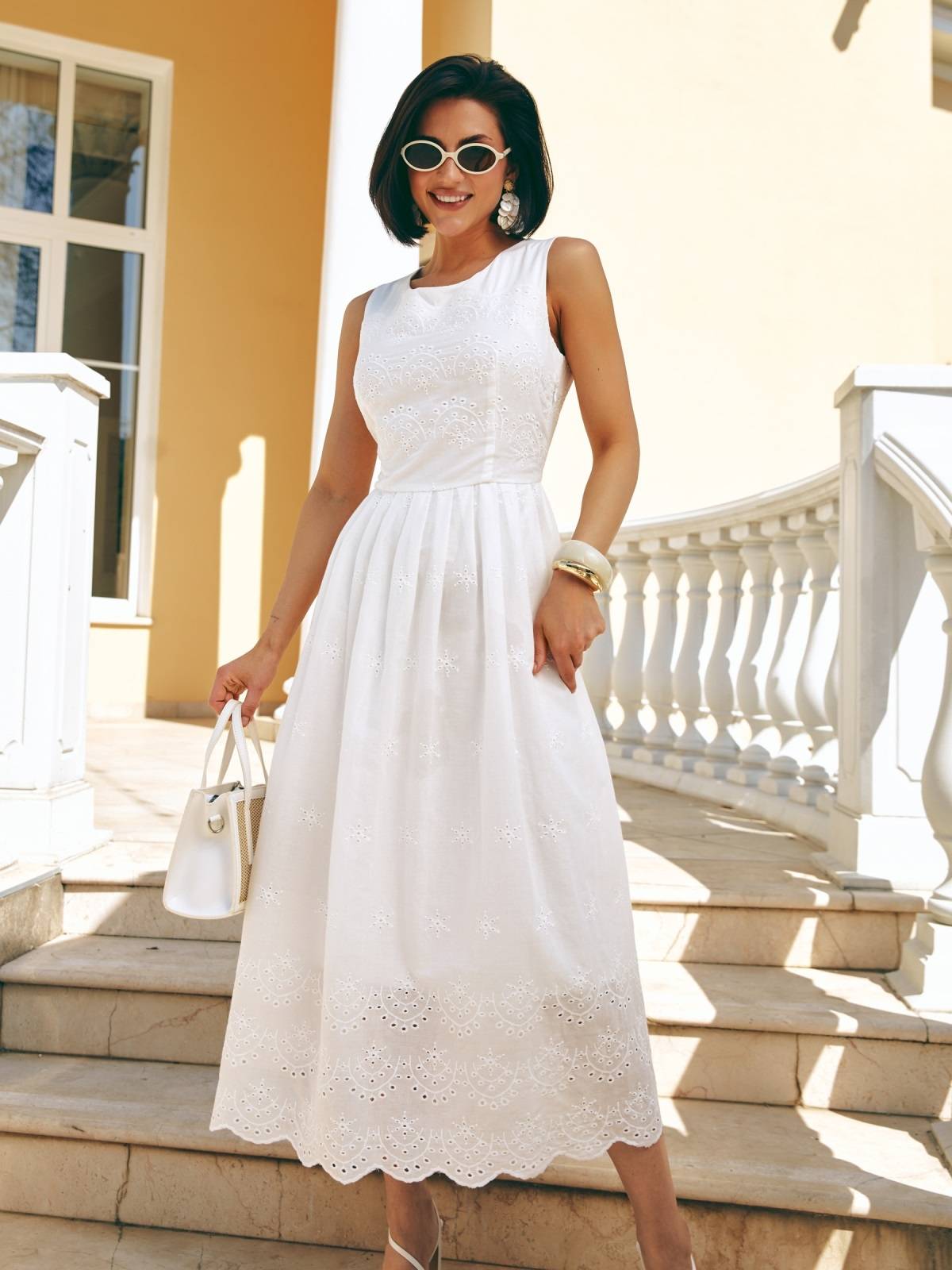 Літня сукня з прошви без рукавів біла | 90520 Літня сукня з прошви без рукавів біла | 90520