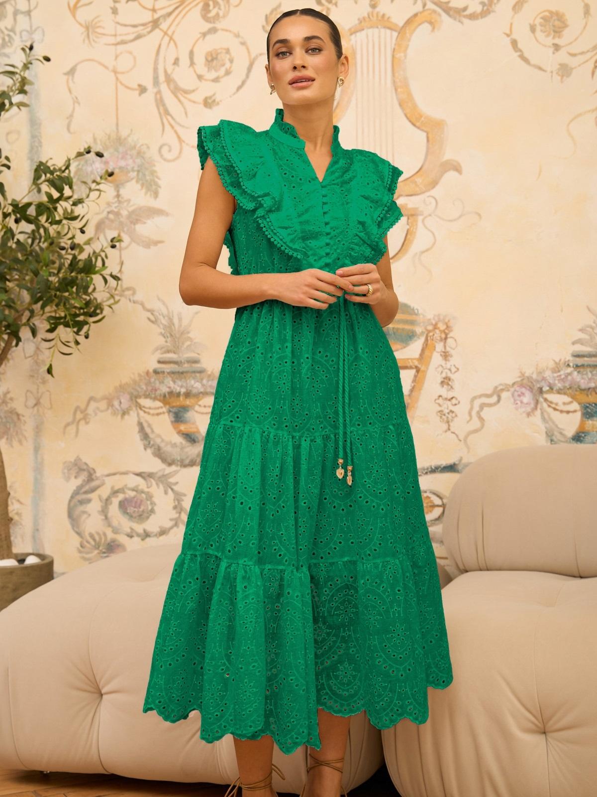 Літнє плаття-кльош зелене з прошви | 90344