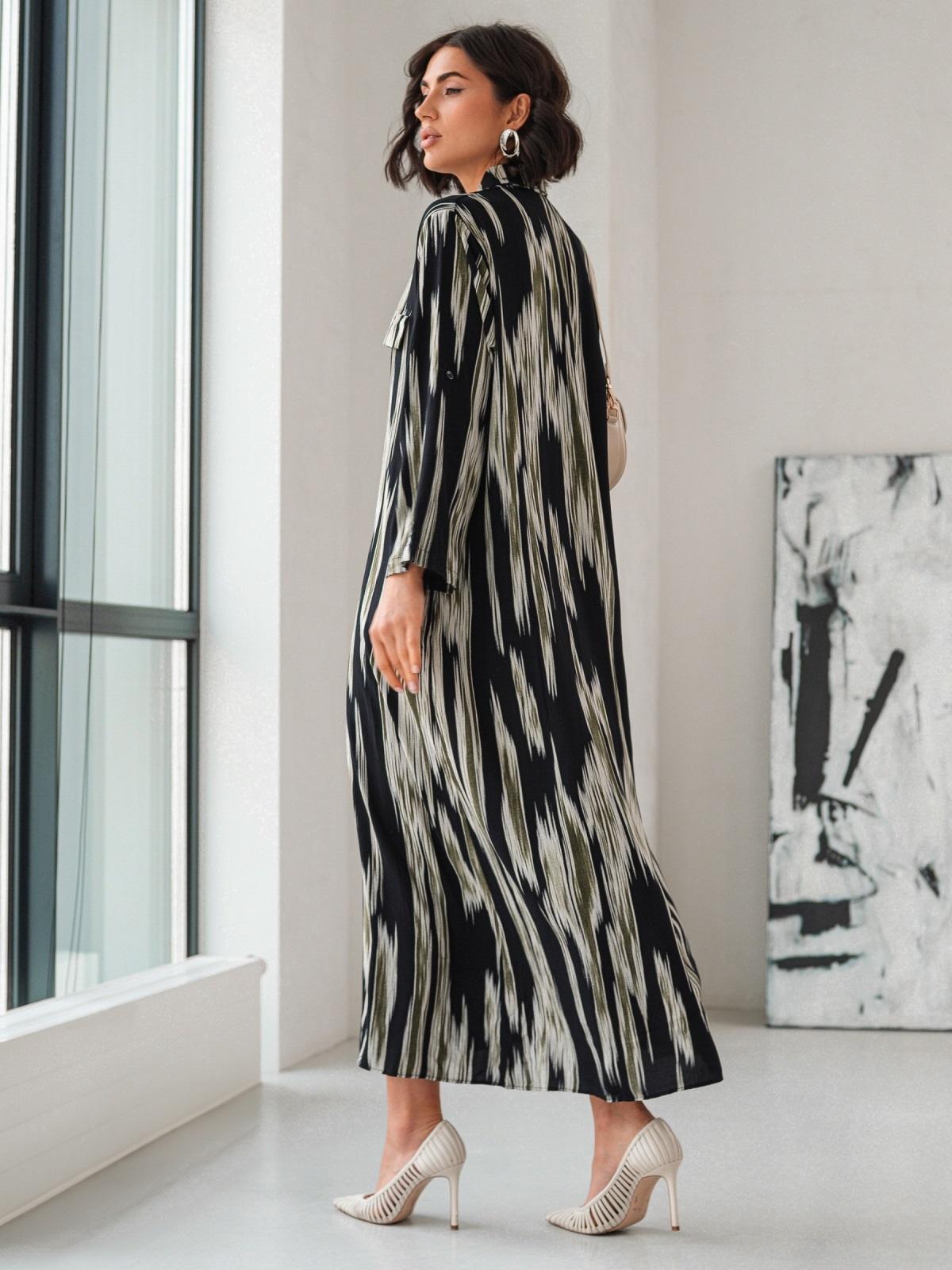 Літня сукня-сорочка оверсайз чорна в принт | 90615