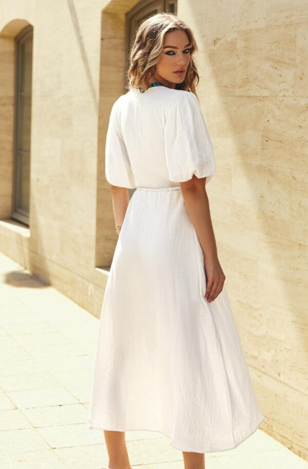Літня сукня на запах із мусліну біла | 90301