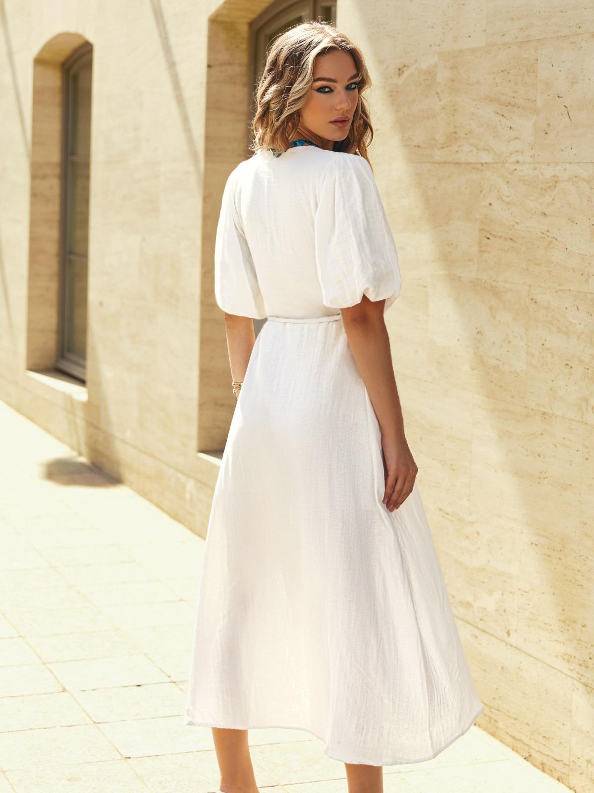 Літня сукня на запах із мусліну біла | 90301 Літня сукня на запах із мусліну біла | 90301