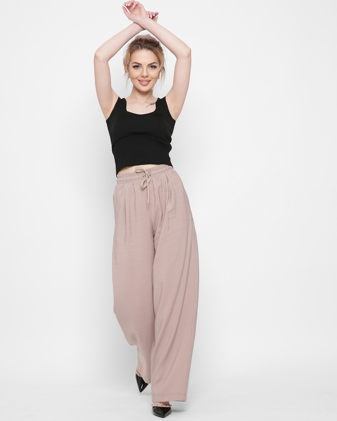 Бавовняні літні штани палаццо бежеві | 90410