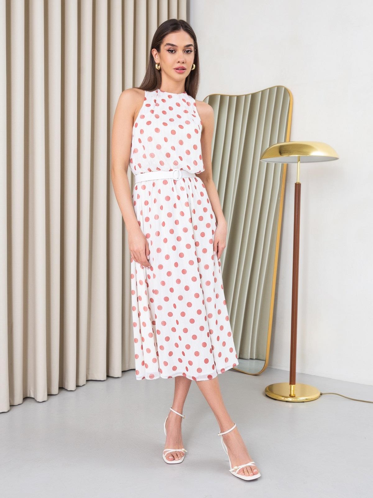 Літнє шифонове біле плаття в горох | 90591