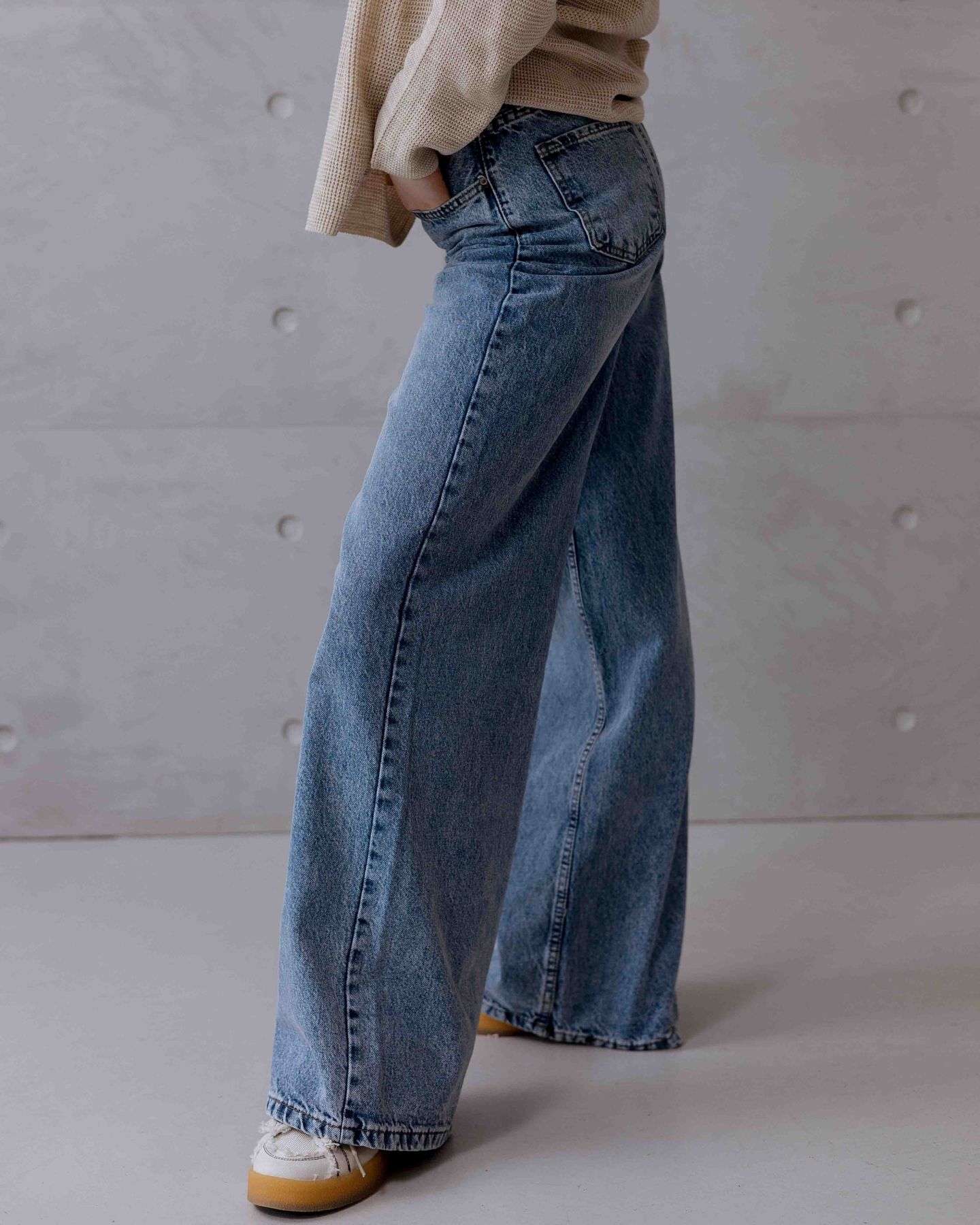 Широкі джинси з ефектом варки блакитні | 90419