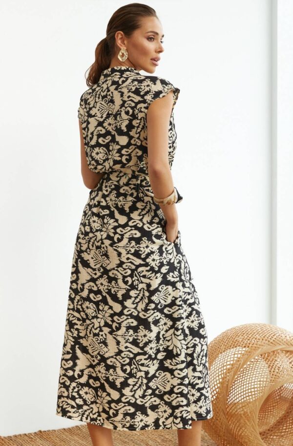 Літня сукня-сорочка з льону чорна в принт | 90624