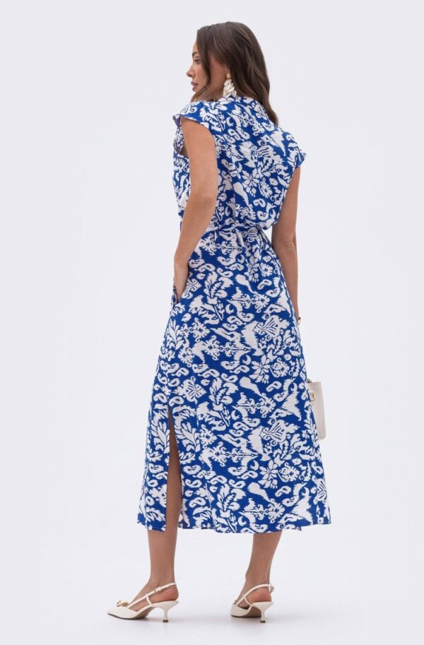 Літня сукня-сорочка з льону синя в принт | 90635