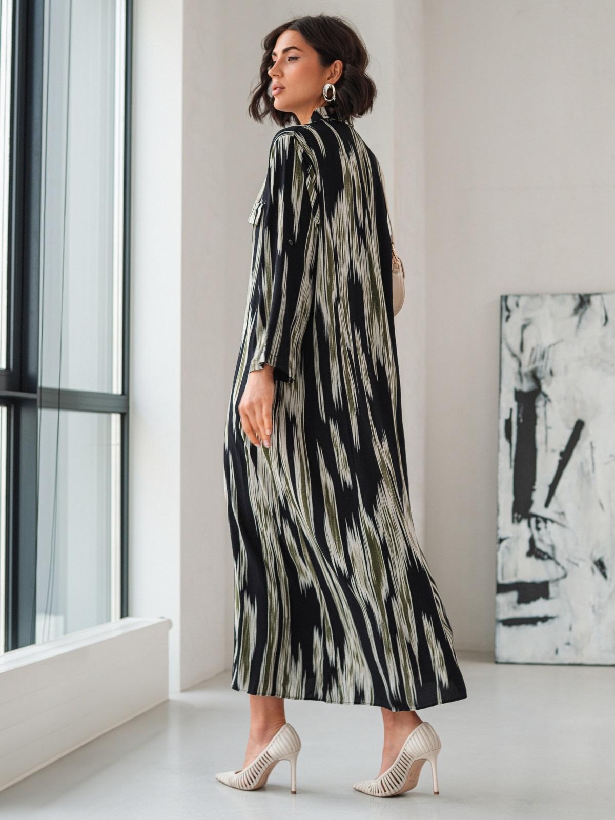 Літня сукня-сорочка оверсайз чорно-зелена | 90601