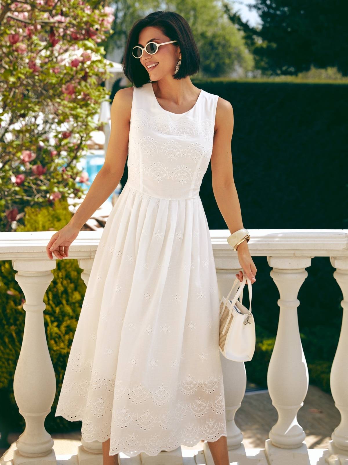 Літня сукня з прошви без рукавів біла | 90520 Літня сукня з прошви без рукавів біла | 90520