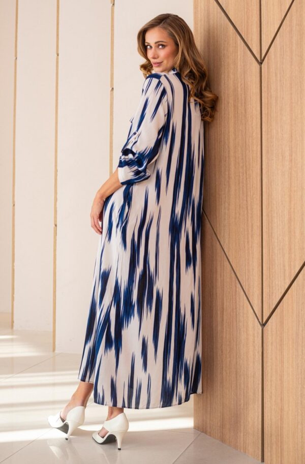 Літня сукня-сорочка оверсайз біло-синя | 90609