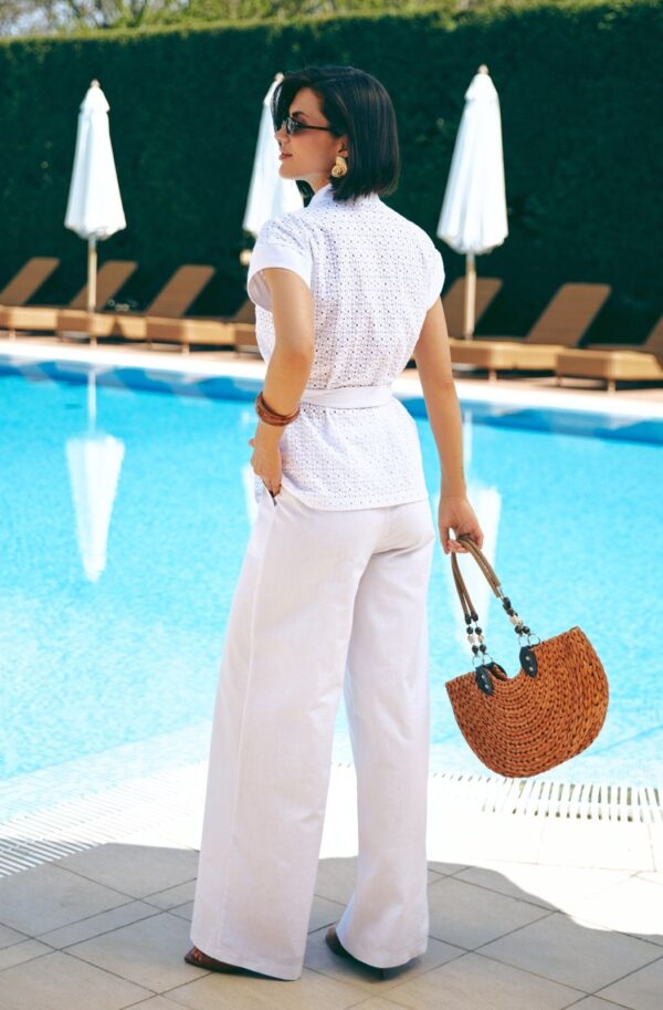 Літній костюм з широкими штанами білий | 90676