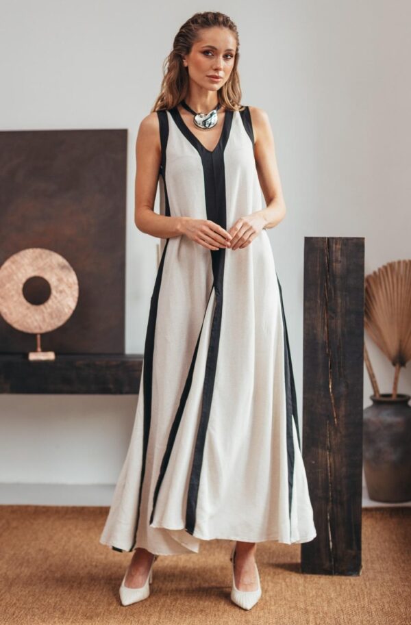 Літня довга сукня бежева вільного крою | 90323