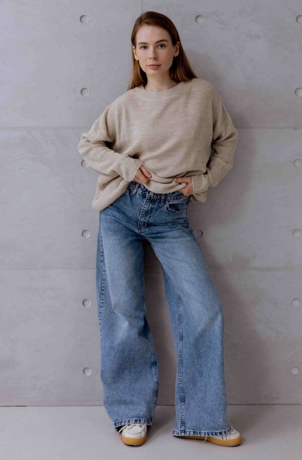 Широкі джинси з ефектом варки блакитні | 90419