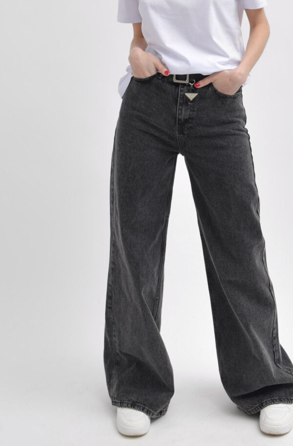 Джинси із широкими штанинами графітові | 90310