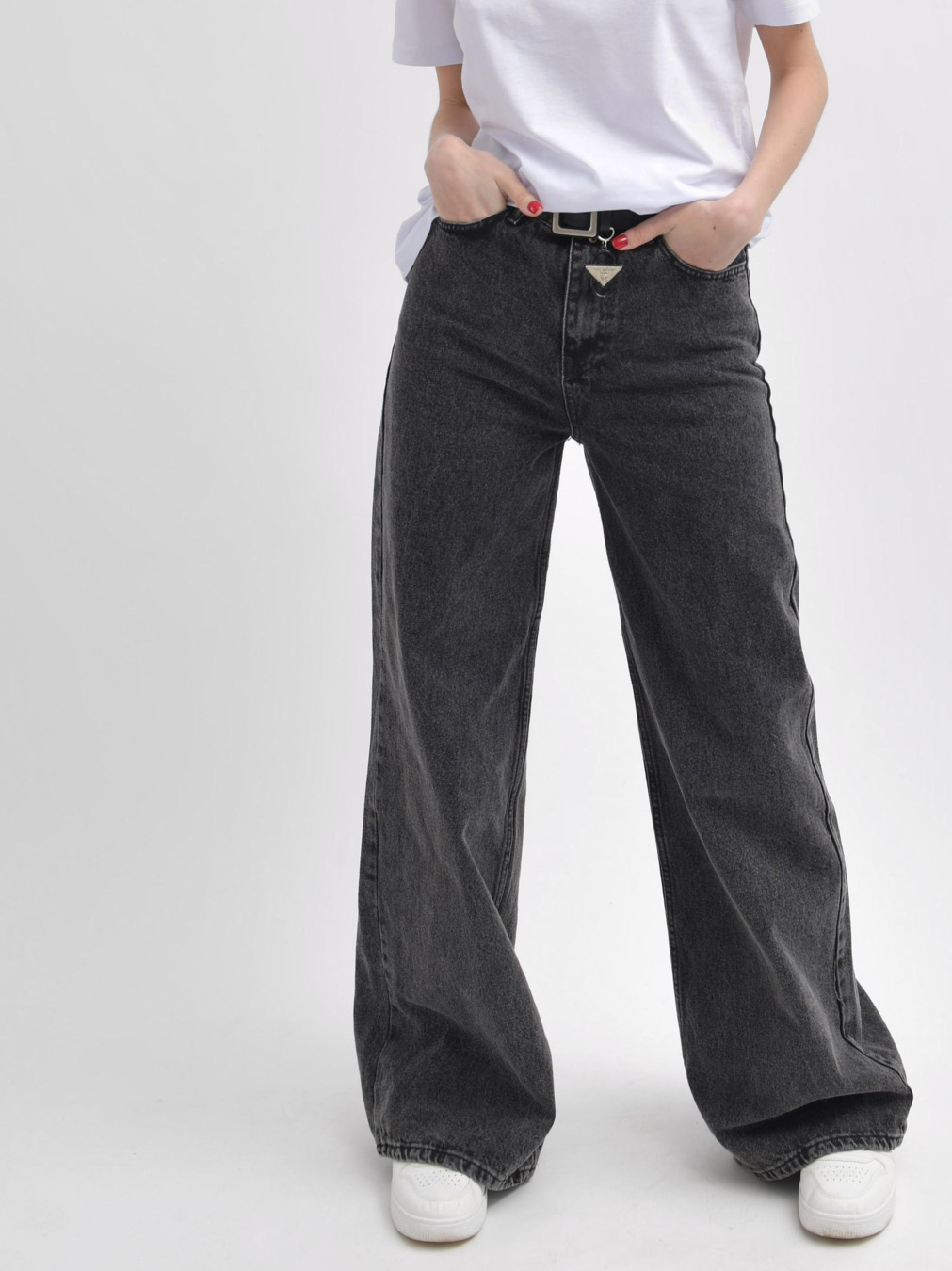 Джинси із широкими штанинами графітові | 90310