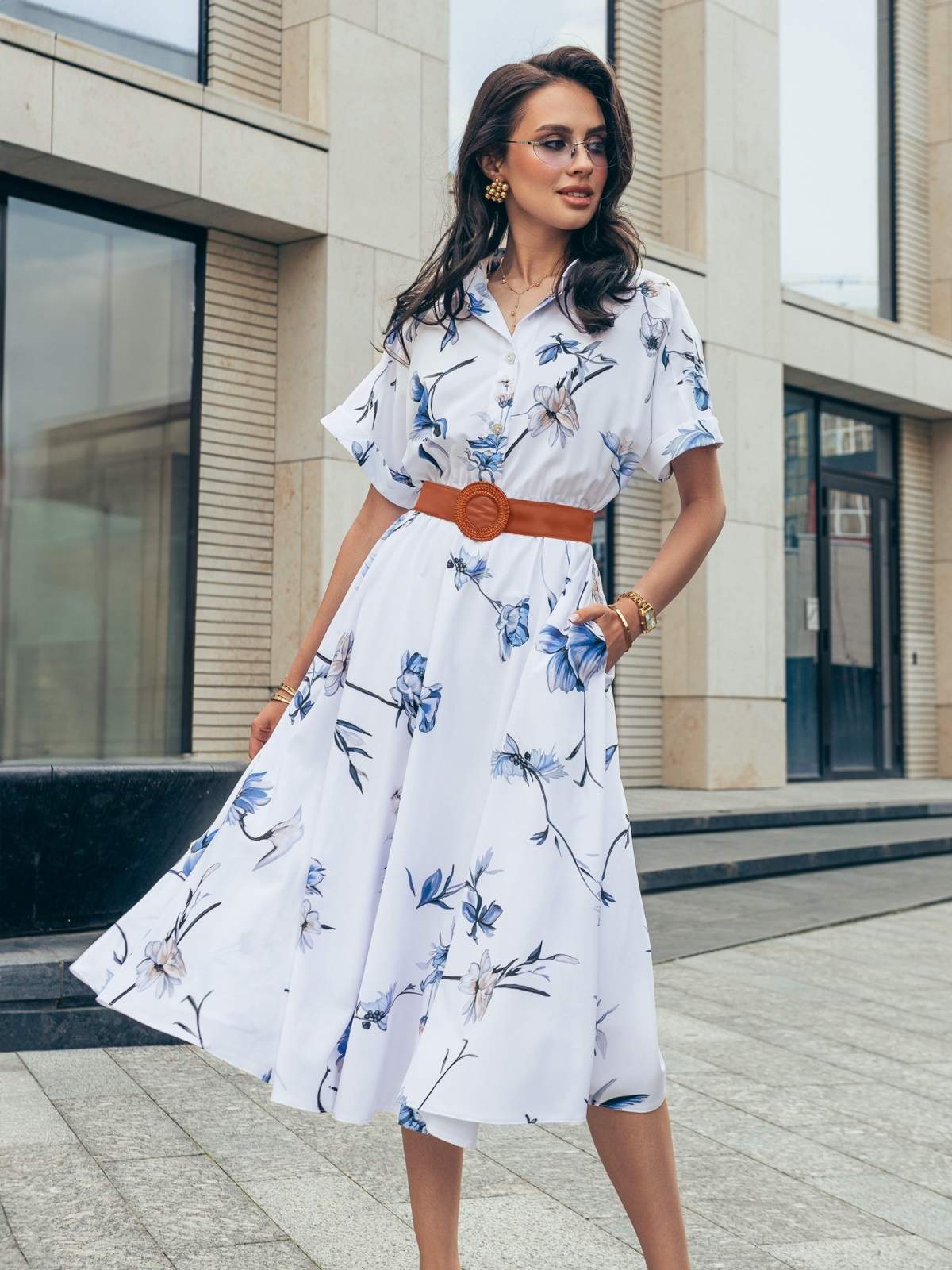 Літня сукня-сорочка біла в квітковий принт | 90488