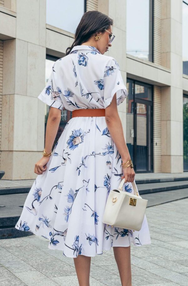 Літня сукня-сорочка біла в квітковий принт | 90488