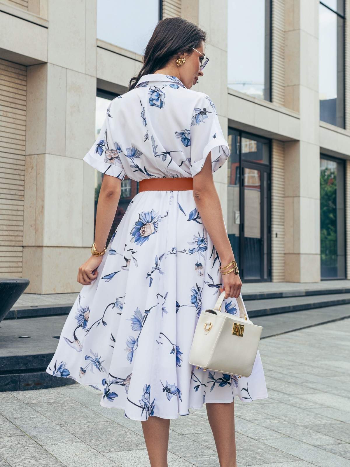 Літня сукня-сорочка біла в квітковий принт | 90488