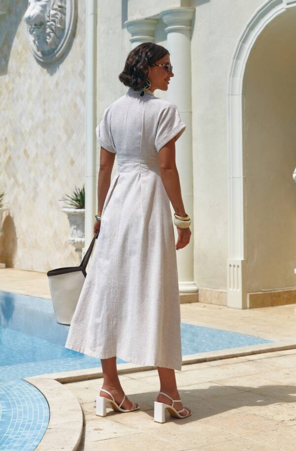 Літня лляна сукня-сорочка бежева | 90640