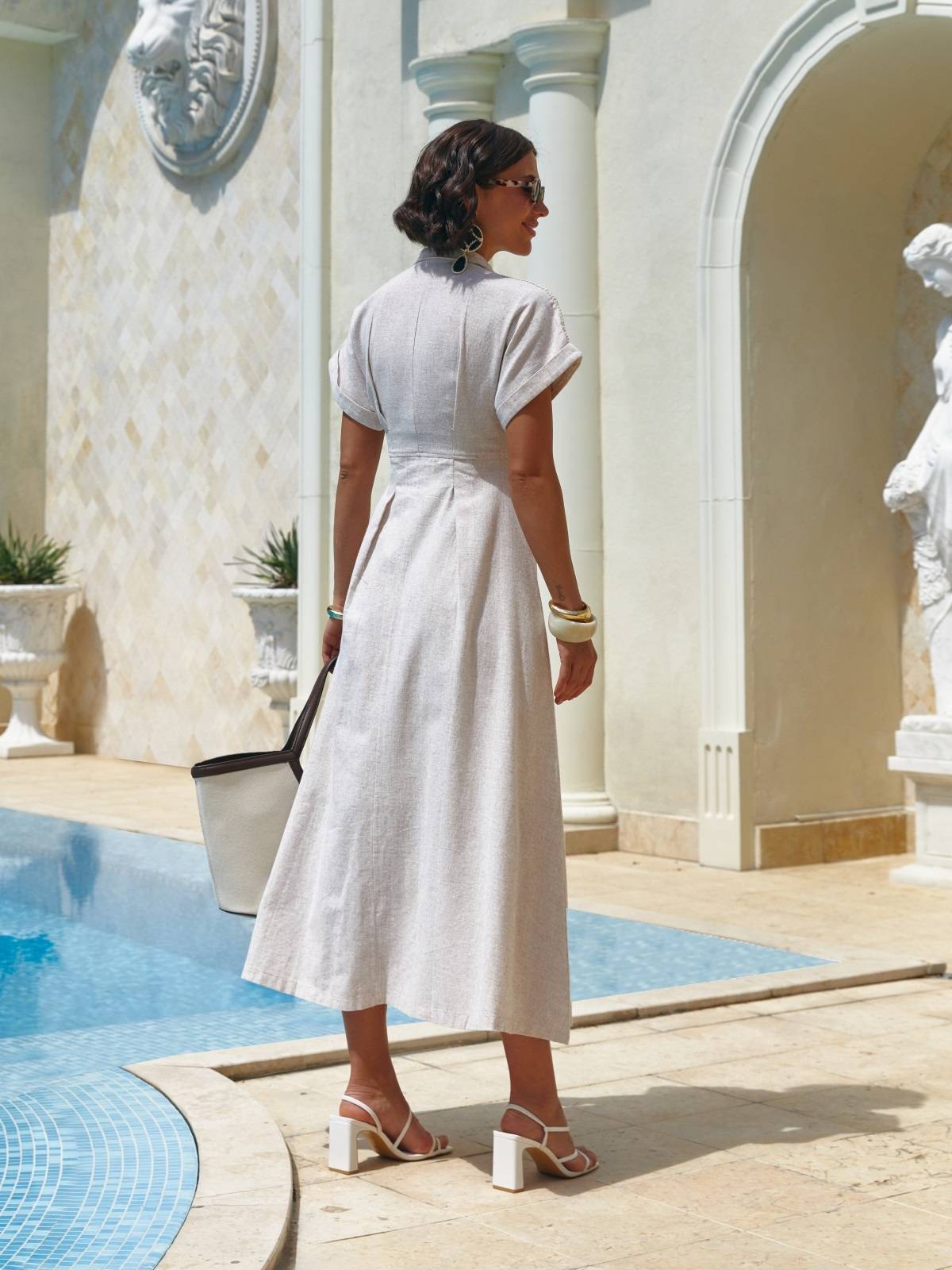 Літня лляна сукня-сорочка бежева | 90640 Літня лляна сукня-сорочка бежева | 90640