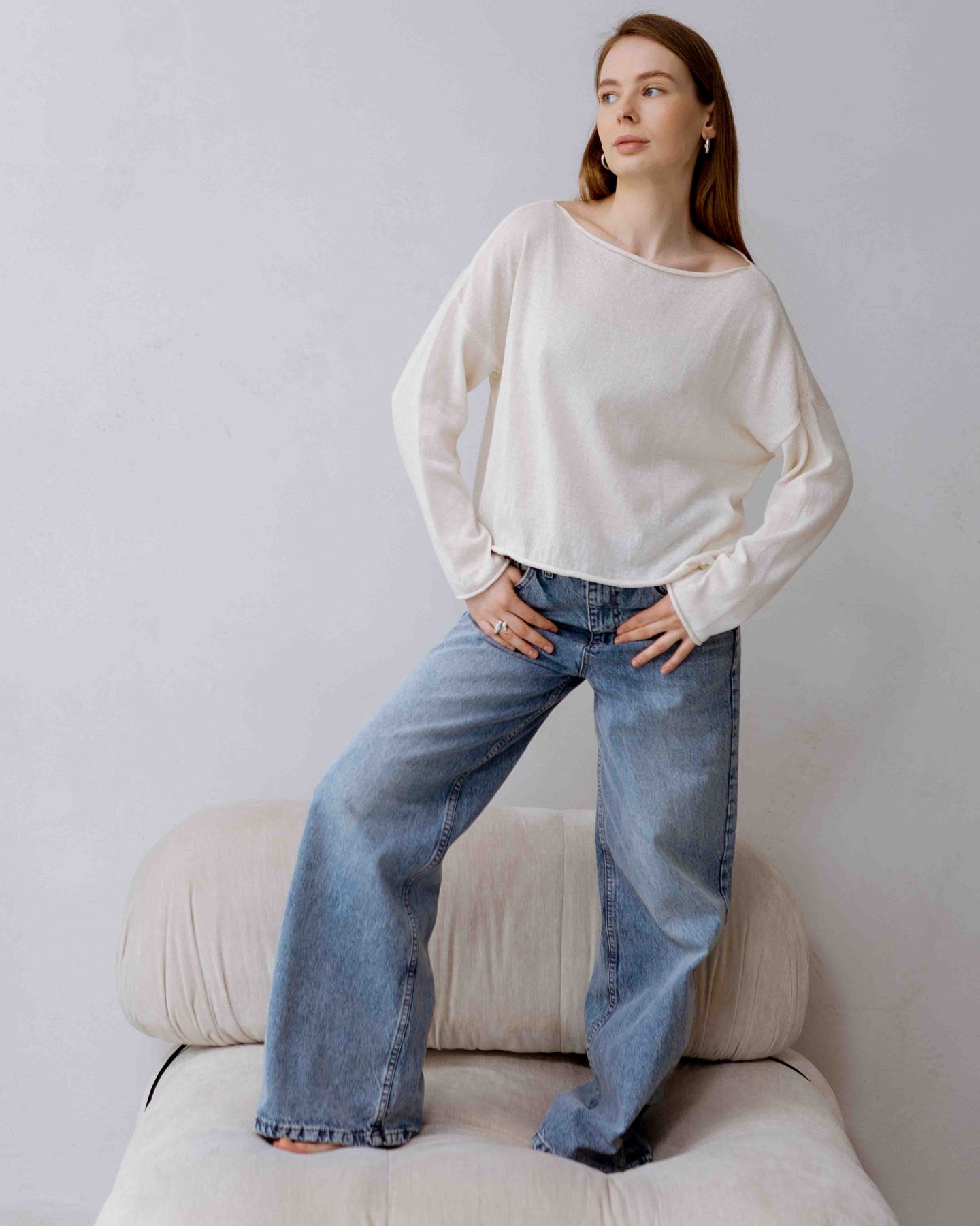 Широкі джинси з ефектом варки блакитні | 90419