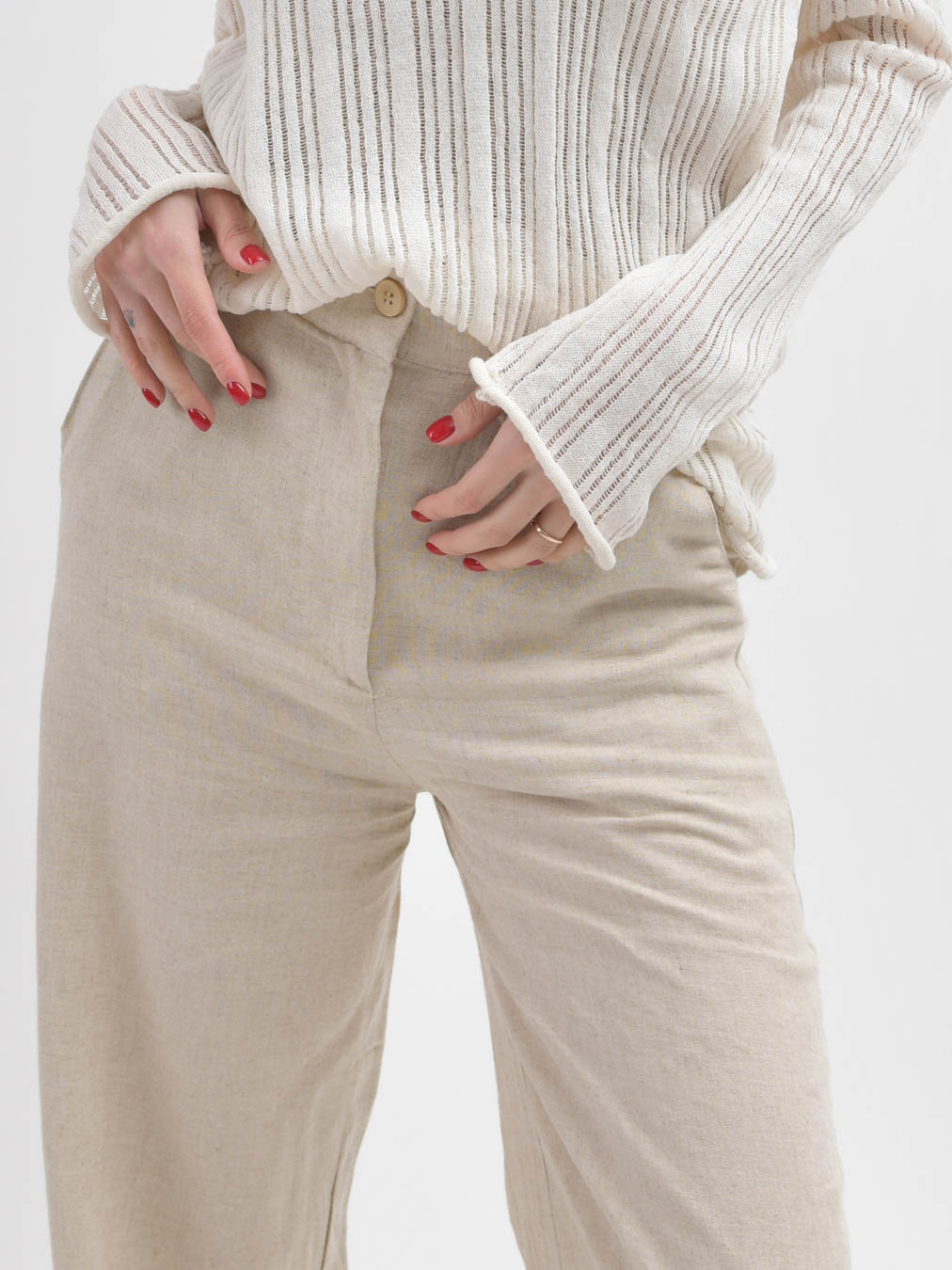 Жіночі широкі штани з льону бежеві | 90360