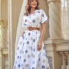 Літня розкльошена сукня-сорочка біла в принт | 90476