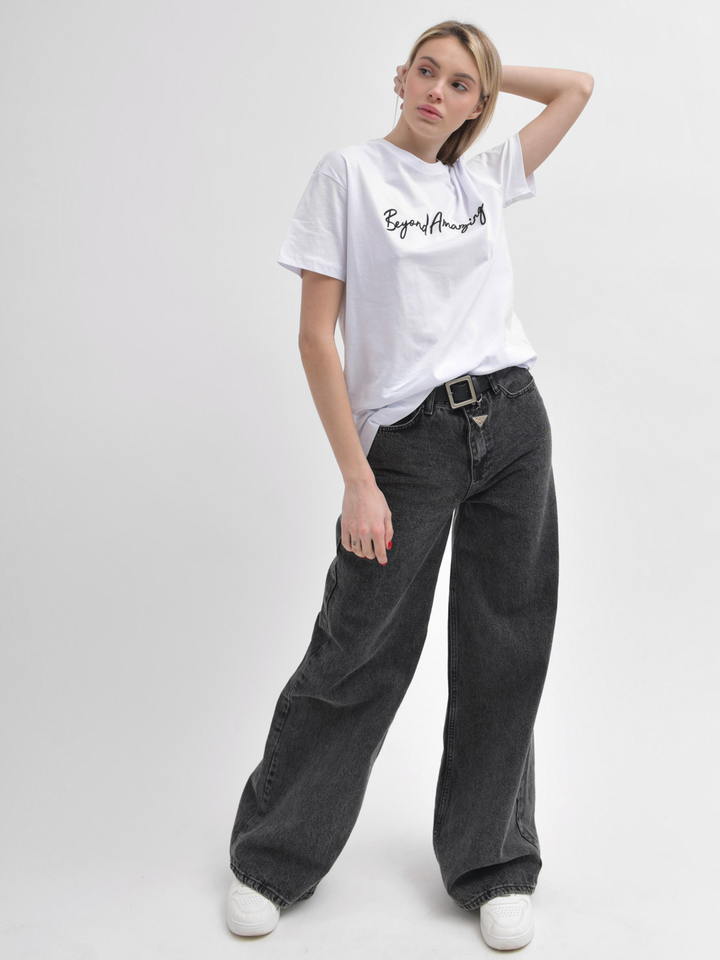 Джинси із широкими штанинами графітові | 90310