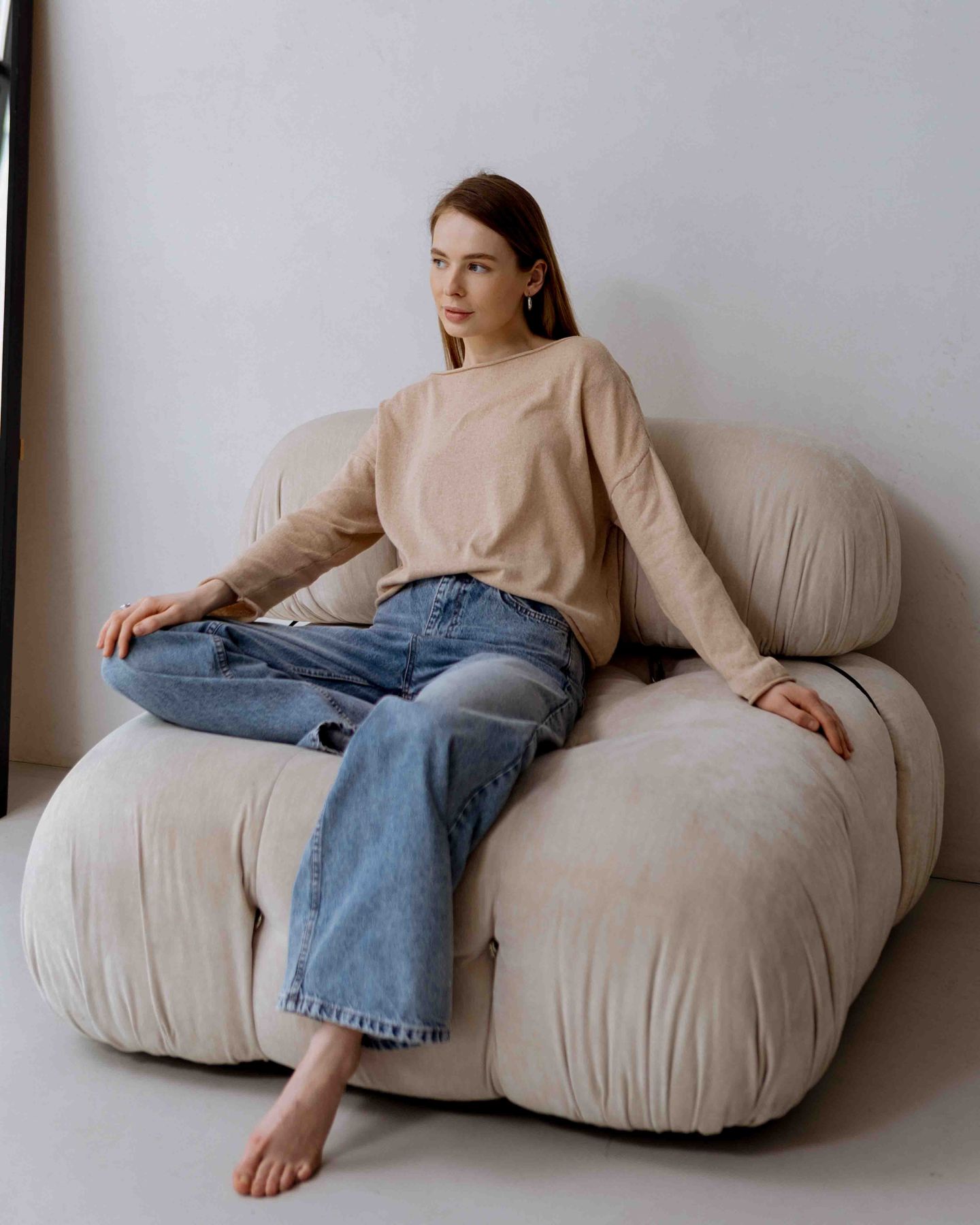 Широкі джинси з ефектом варки блакитні | 90419