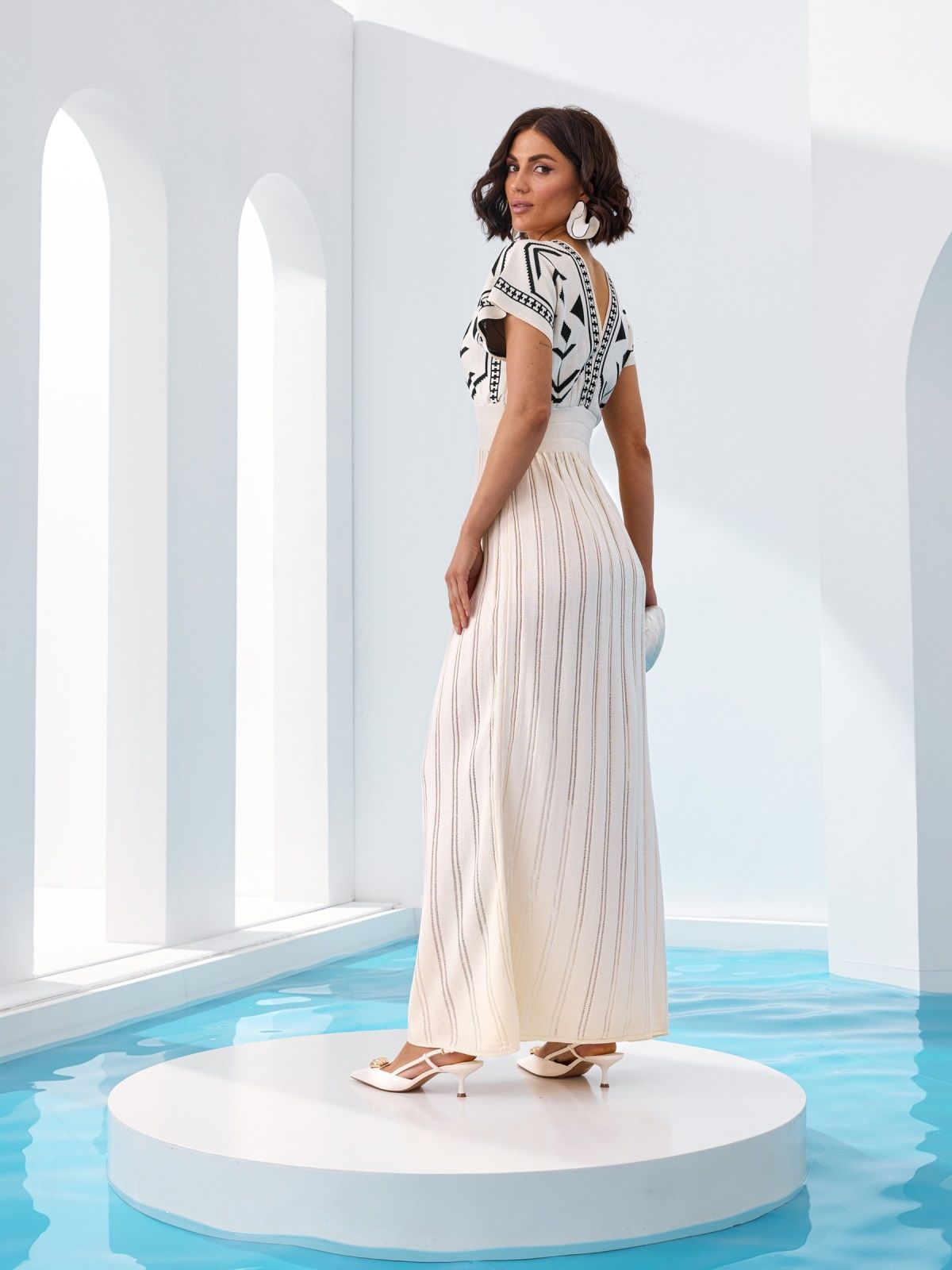 В'язана сукня максі довжини молочна | 90845 В'язана сукня максі довжини молочна | 90845