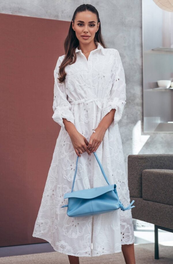 Сукня-сорочка біла з рельєфною вишивкою | 90834