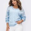 Бавовняна кофта ажурної в'язки блакитна | 91016