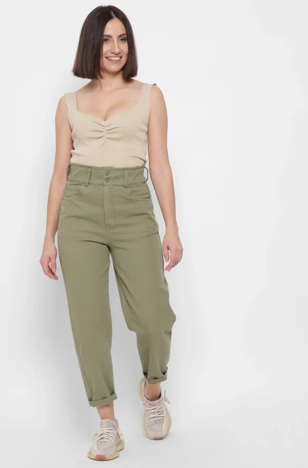 Жіночі стильні mom джинси оливкові | 91117