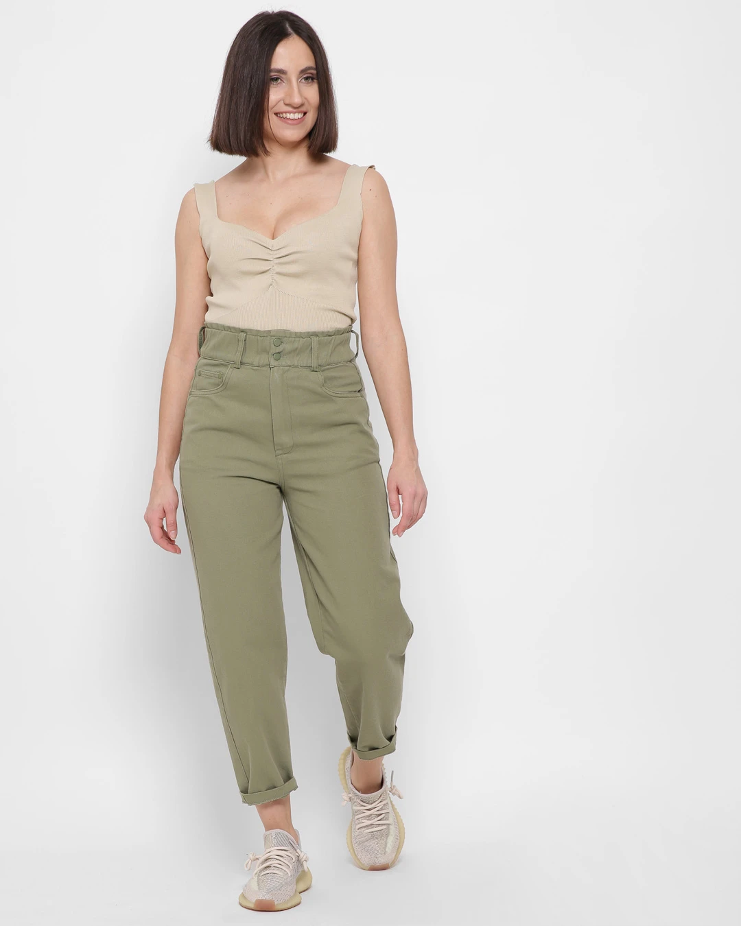 Жіночі стильні mom джинси оливкові | 91117