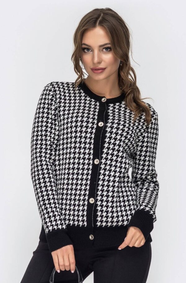 Жіноча кофта вовняна в гусячу лапку чорна | 91021