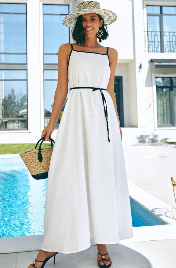 Літній довгий сарафан білий з бавовни | 90784