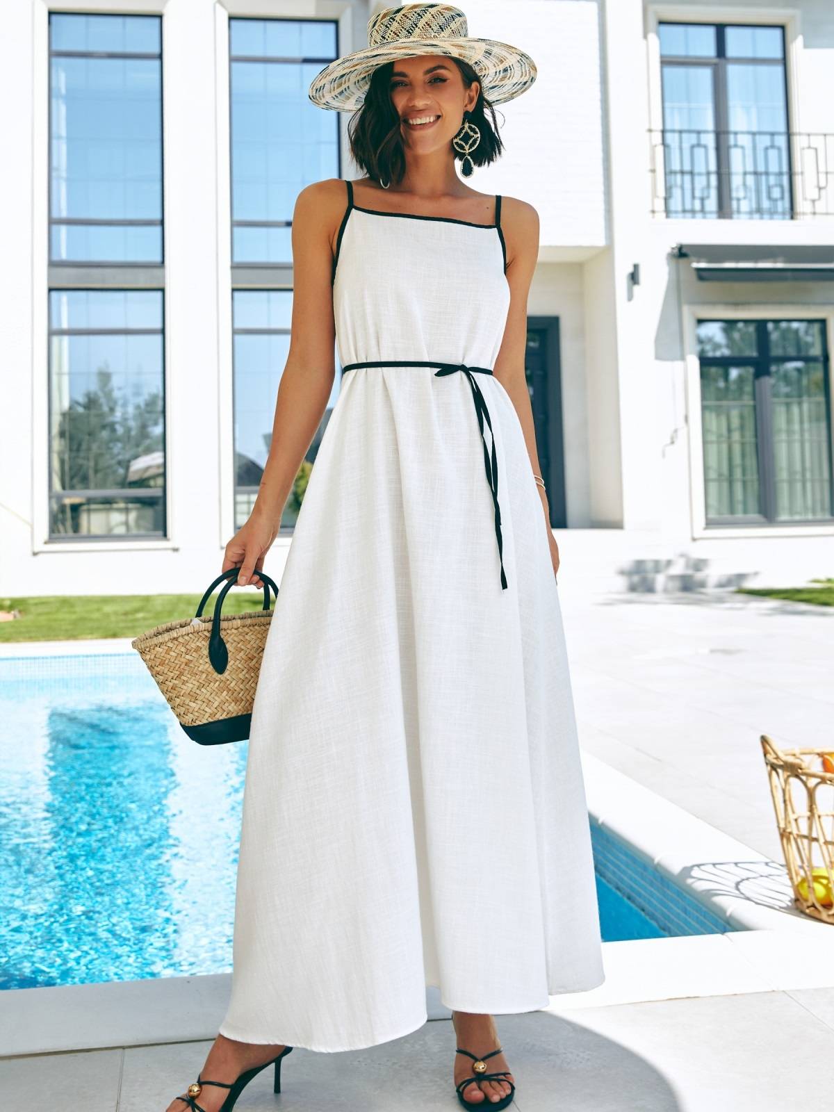 Літній довгий сарафан білий з бавовни | 90784 Літній довгий сарафан білий з бавовни | 90784