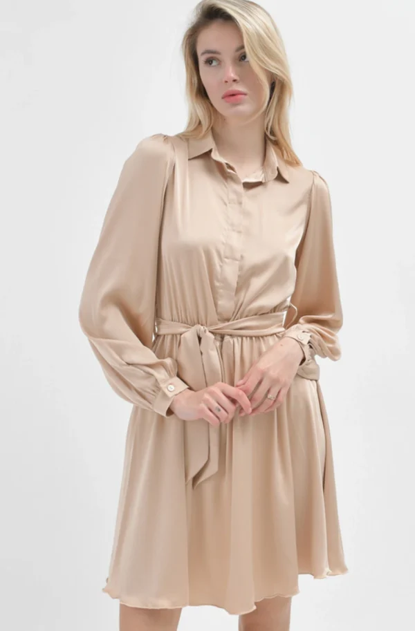 Шовкова розкльошена мінісукня бежева | 90932