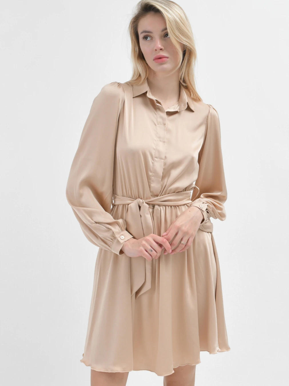 Шовкова розкльошена мінісукня бежева | 90932