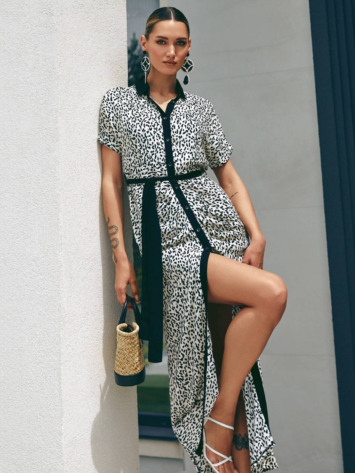 Літня довга сукня-сорочка в плямистий принт | 90793