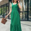 Літня сукня на широких бретелях зелена | 90808