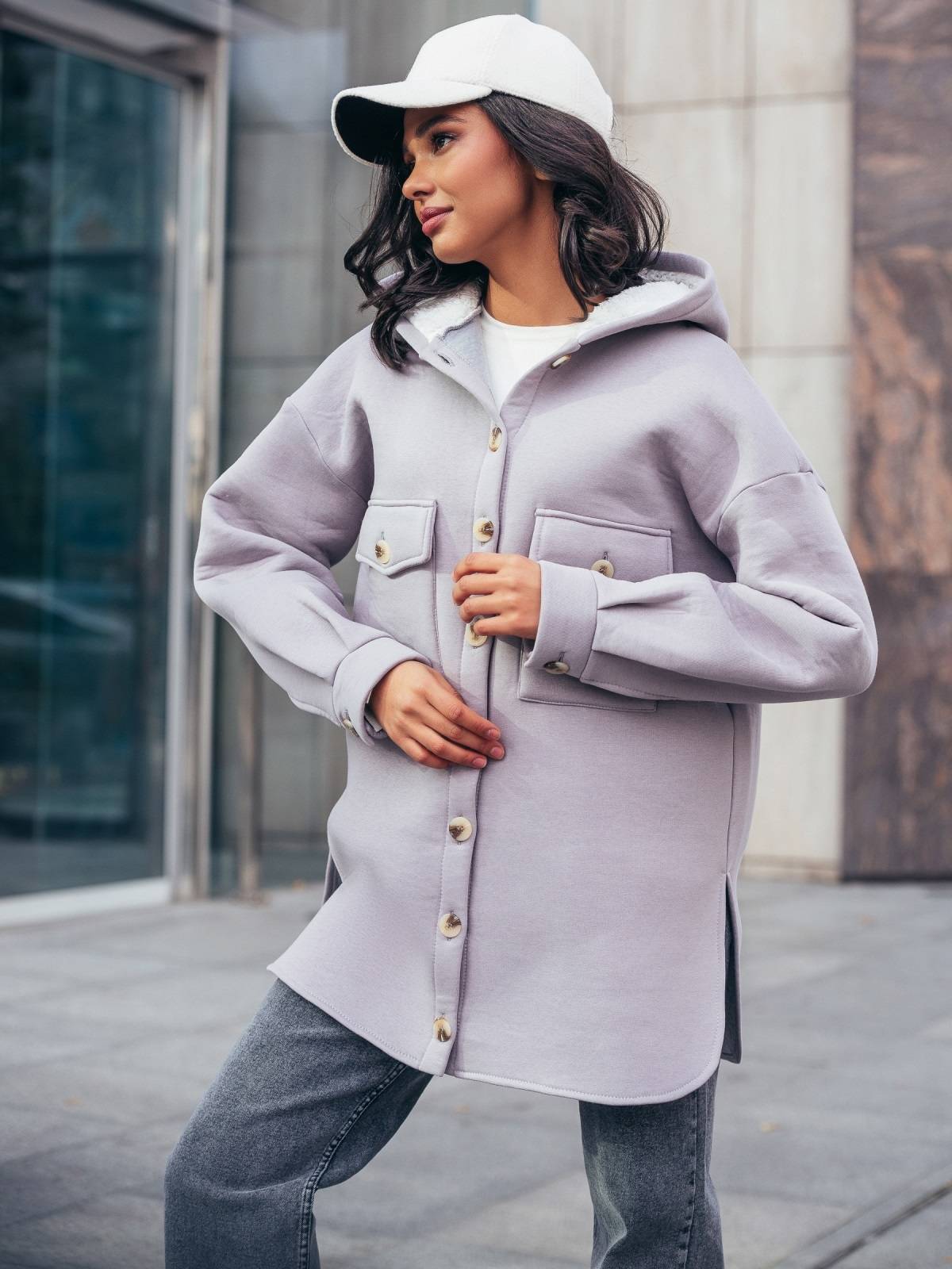 Тепла сорочка з футеру сіра | 90879