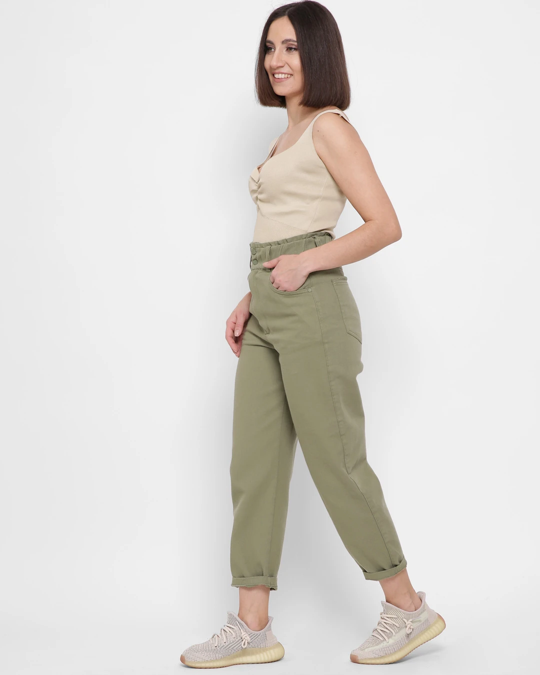 Жіночі стильні mom джинси оливкові | 91117