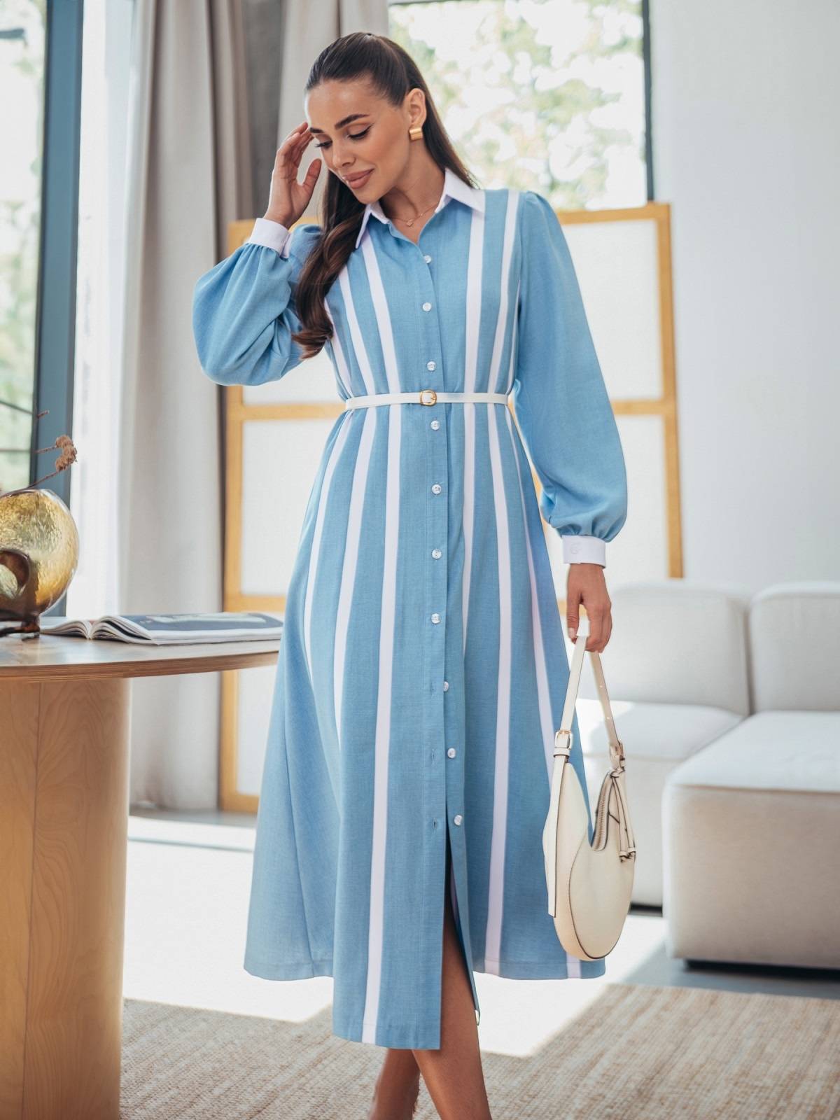 Сукня з вертикальними смужками блакитна | 90950