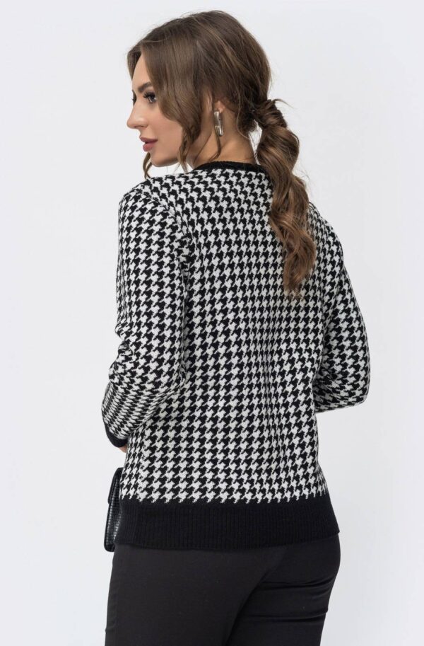 Жіноча кофта вовняна в гусячу лапку чорна | 91021