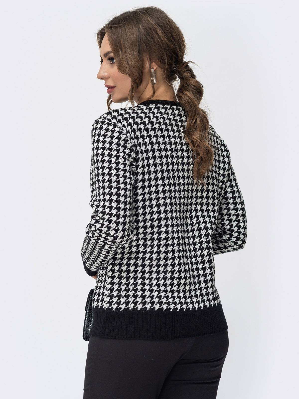 Жіноча кофта вовняна в гусячу лапку чорна | 91021