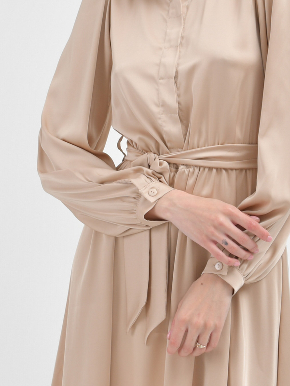 Шовкова розкльошена мінісукня бежева | 90932