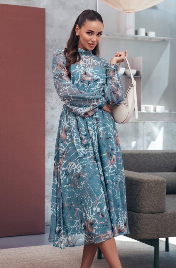 Шифонова сукня зелена в принт на підкладці | 90989