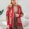 В'язаний кардиган в принт бежево-червоний | 91029